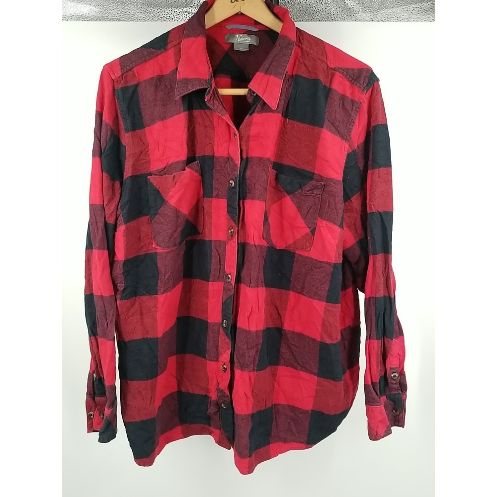 Natural Reflections Womens Red Black Plaid Flannel Button Up Shirt 2X